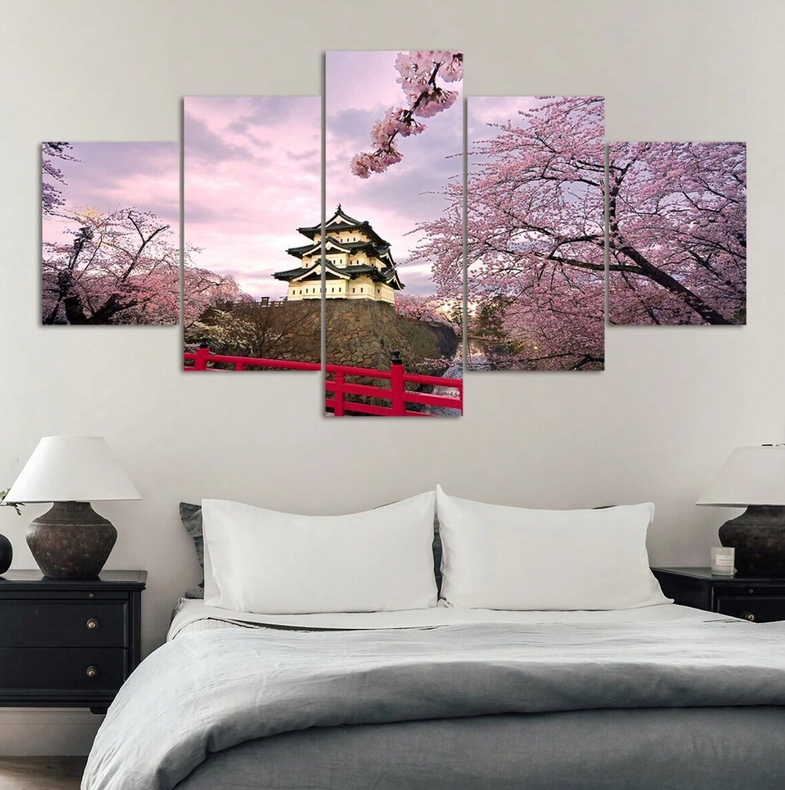 Cherry Blossom Japanese Temple Wall Art Framed Canvas Prints, Sakura ...