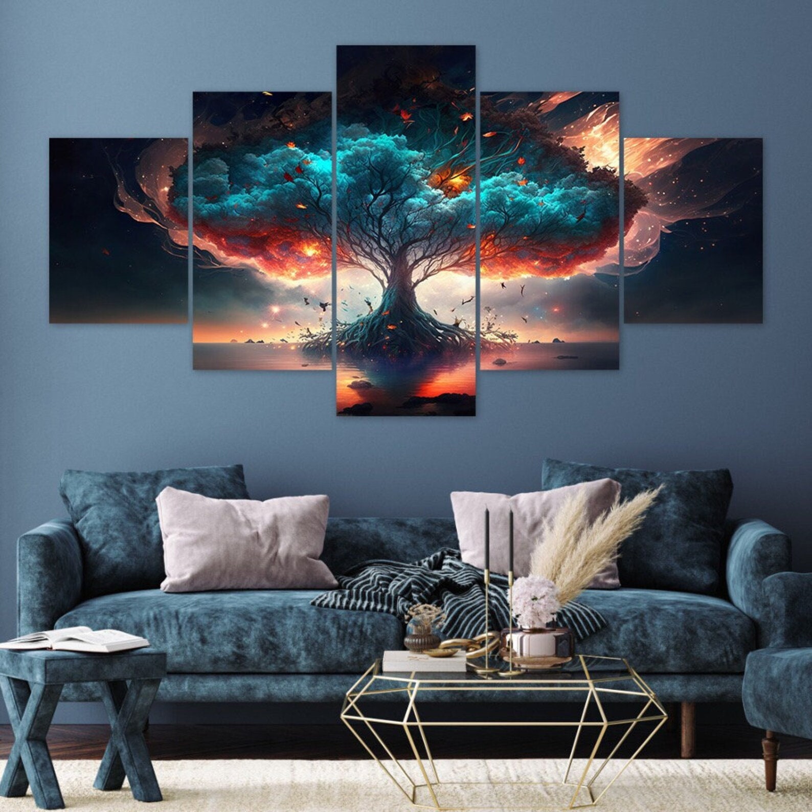 Abstract Tree of Life Canvas Art 5 Piece Framed Fantasy Wall Decor