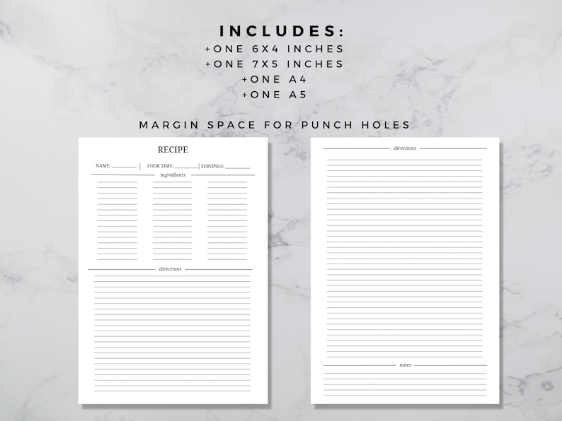 Recipe Card Printable Double Sided Minimal Design Instant Download 7 X ...