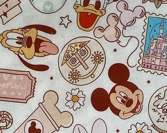 Disney Parks Fabric 100% Cotton Fabric by the Yard Disney Mickey Minnie Mouse Donald Daisy Duck Attractions Its a Small World