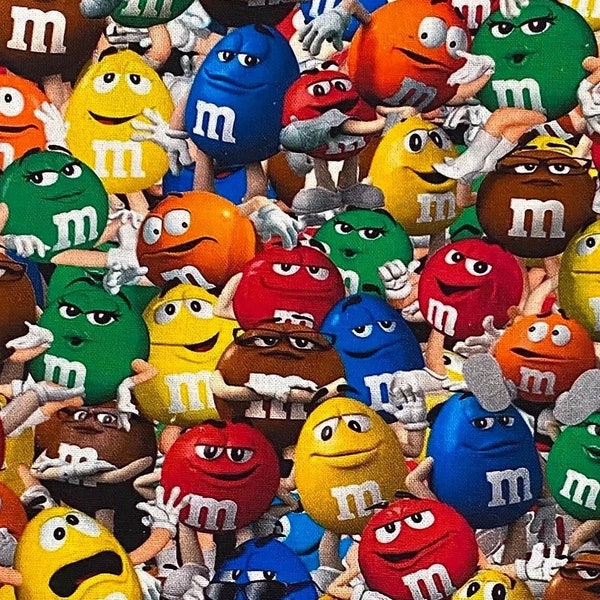 M&M Fabric 100% Cotton Fabric by the Yard Chocolate Candies Peanut Mars Candy Inspired
