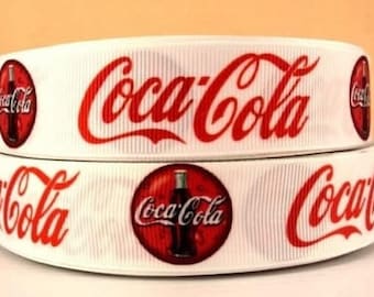 Coca Cola Coke Ribbon 1&quot;, 1.5&quot; and 2” High Quality Grosgrain Ribbon By The Yard Soda Beverage Drink