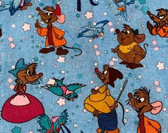 Disney Cinderella Fabric 100% Cotton Fabric Tumbler Cut Fat Eighths Fat Quarter Princess Cinderella Mice Collage Sewing Gus Jaq, Suzy Birds