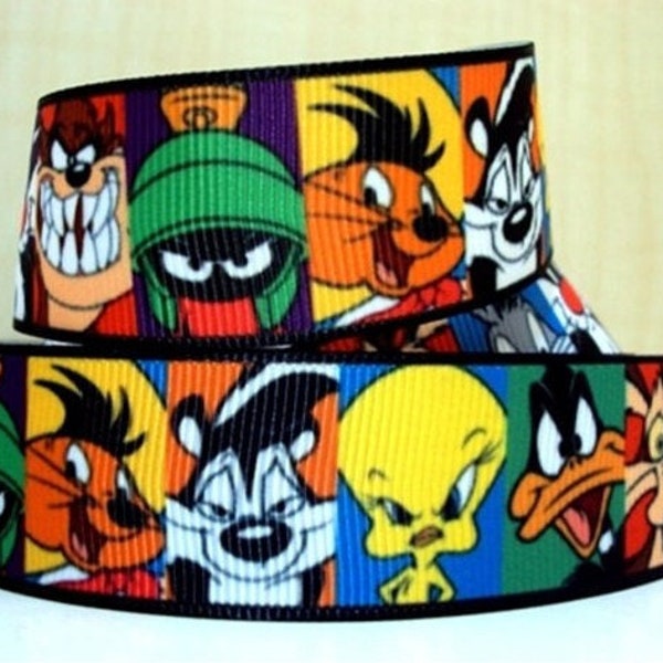 Looney Tunes Ribbon 1" High Quality Grosgrain Ribbon By The Yard Bugs Bunny Yosemite Sam Marvin the Martian Daffy Duck More