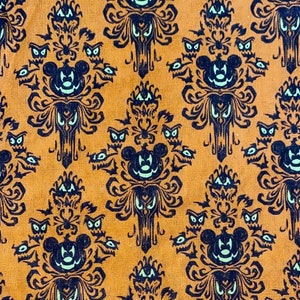 Disney Haunted Mansion Fabric 100% Cotton Fabric Fat Quarter Tumbler Cut Disney Mickey Halloween Pumpkin Wall Paper print Inspired Orange