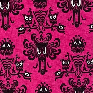 Haunted Mansion Fabric 100% Cotton Fabric Fat Quarter Tumbler Cut Disney Wallpaper print Bright Pink