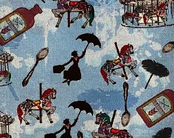 Disney Mary Poppins Fabric 100% Cotton Fabric Print Fat Quarter Tumbler Cut Spoon Full of Sugar Merry Go Round Carousel