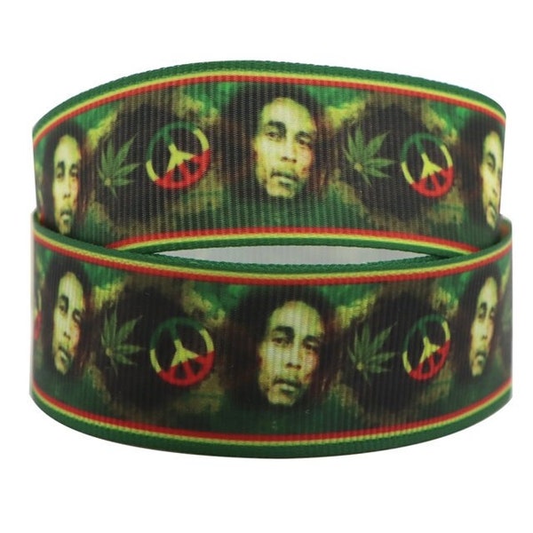 Bob Marley Ribbon 7/8" Grosgrain Ribbon by the Yard Printed Ribbon Great for Hair Bows Wreaths Scrapbooking and More Music Group Band