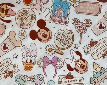 Disney Parks Fabric 100% Cotton Fat Quarter Tumbler Cut Disney Mickey Minnie Mouse Donald Daisy Duck Attractions Its a Small World