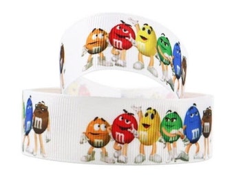 M&M Ribbon 1", 1.5" and 2" High Quality Grosgrain Ribbon By The Yard Printed Ribbon M and M Chocolate Candies