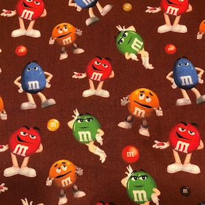 M&M Fabric 100% Cotton Fabric by the Yard Chocolate Candies Peanut Mars Candy Inspired