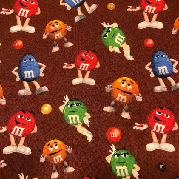 M&M Fabric 100% Cotton Fabric by the Yard Chocolate Candies Peanut Mars Candy Inspired