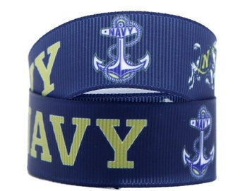 United States Navy Ribbon 1", 1.5" and 2" High Quality Grosgrain Ribbon By The Yard U.S. Navy Military Ribbon Soldiers