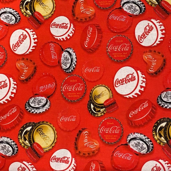 Tissu Coca-Cola Tissu 100 % coton par mètre Collage de capsules de bouteilles en tissu Coca-Cola
