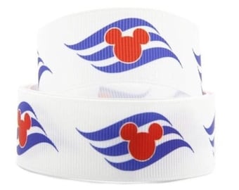 Disney Cruise Line Ribbon 1" High Quality Grosgrain Ribbon By The Yard Cruise Ship Boat Mickey Mouse Icon Ribbon