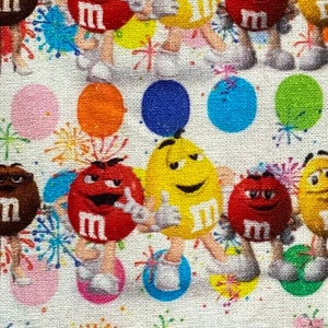 M&M Fabric 100% Cotton Fabric by the Yard Chocolate Candies Peanut Mars Candy Inspired