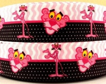 Pink Panther Ribbon 1" High Quality Grosgrain Ribbon By The Yard Vintage Classic Cartoon Cat Ribbon