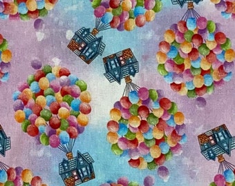 Disney UP Fabric 100 % Cotton Fabric Fat Quarter Tumbler Cut Balloons Carl Russell Ellie Dug