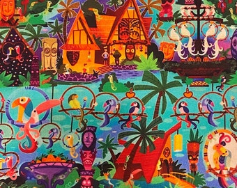 18” x 10” Disney Tiki Room Fabric 100% Cotton Fabric Remnant Birds Tiki Gods Polynesian Tropical Magic Kingdom Attraction