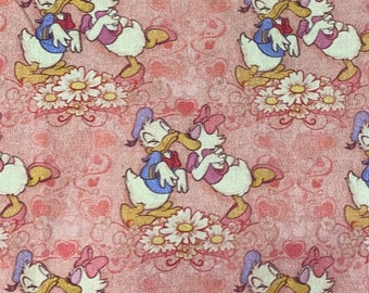 Disney Daisy Duck Donald Duck Fabric 100% Cotton Fabric Fat Quarter Tumbler Cut Love Blooms Spring Flowers