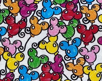 Disney Balloons Fabric 100% Cotton Fabric Fat Quarter Tumbler Cut Mickey Mouse Balloons Sketch Collage