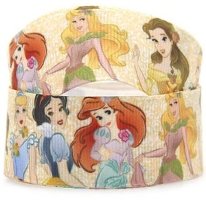 Disney Princess Ribbon 1&quot;, 1.5&quot; and 2&quot; High Quality Grosgrain Ribbon By The Yard Cinderella Belle Aurora Ariel Snow White great for Hair Bow