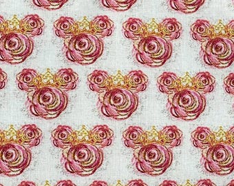 Disney Princess Rose Crown Fabric by the Yard 100% Cotton Minnie Icons