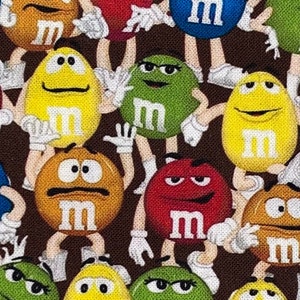 M&M Fabric 100% Cotton Fabric by the Yard Chocolate Candies Peanut Mars Candy Inspired