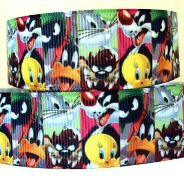 Looney Tunes Ribbon 1" High Quality Grosgrain Ribbon By The Yard Bugs Bunny Yosemite Sam Marvin the Martian Daffy Duck More