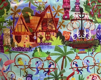Disney Tiki Room Fabric 100% Cotton Fabric by the Yard Birds Tiki Gods Polynesian Tropical Disney Attraction Fabric