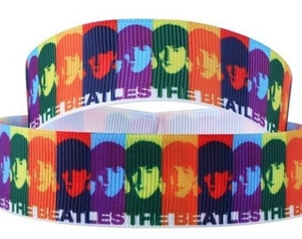 Beatles Ribbon 5/8", 7/8", 1" and 1.5" High Quality Grosgrain Ribbon By The Yard Music Rock Band John Lennon Paul McCartney Ringo George