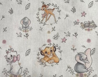 Disney Baby Fabric 100% Cotton Fabric by the Yard Cartoon Collage Disney Bambi Thumper Simba Marie Dumbo