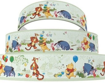 Disney Winnie The Pooh Ribbon 1", 1.5" , or 2" High Quality Grosgrain Ribbon By The Yard Disney Inspired Green Classic Eeyore Tigger Party