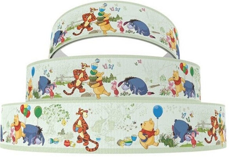 Disney Winnie The Pooh Ribbon 1, 1.5 , or 2 High Quality Grosgrain Ribbon By The Yard Disney Inspired Green Classic Eeyore Tigger Party image 1