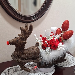 Wicker Rudolph Sleigh, Christmas Sleigh, Rustic Holiday, Seasonal ...