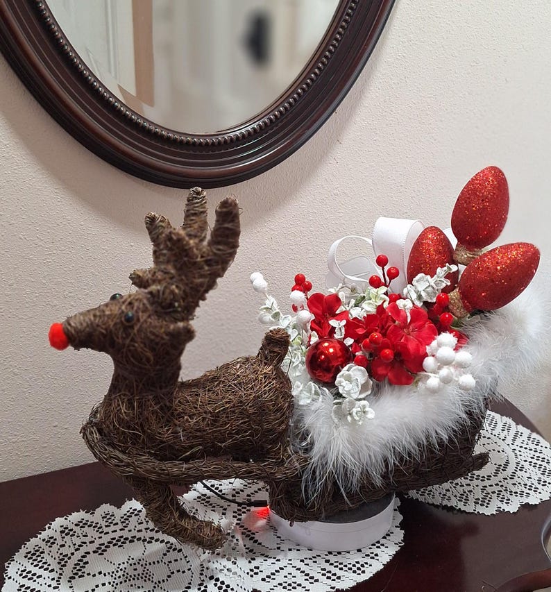 Wicker Rudolph Sleigh, Christmas Sleigh, Rustic Holiday, Seasonal ...