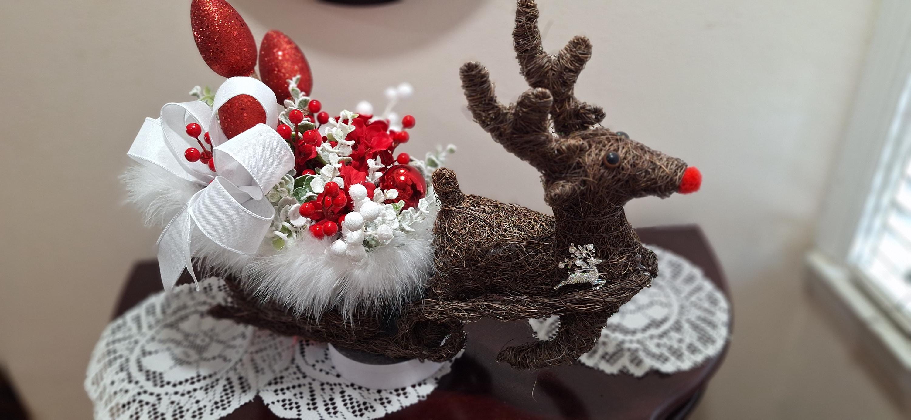 Wicker Rudolph Sleigh, Christmas Sleigh, Rustic Holiday, Seasonal ...