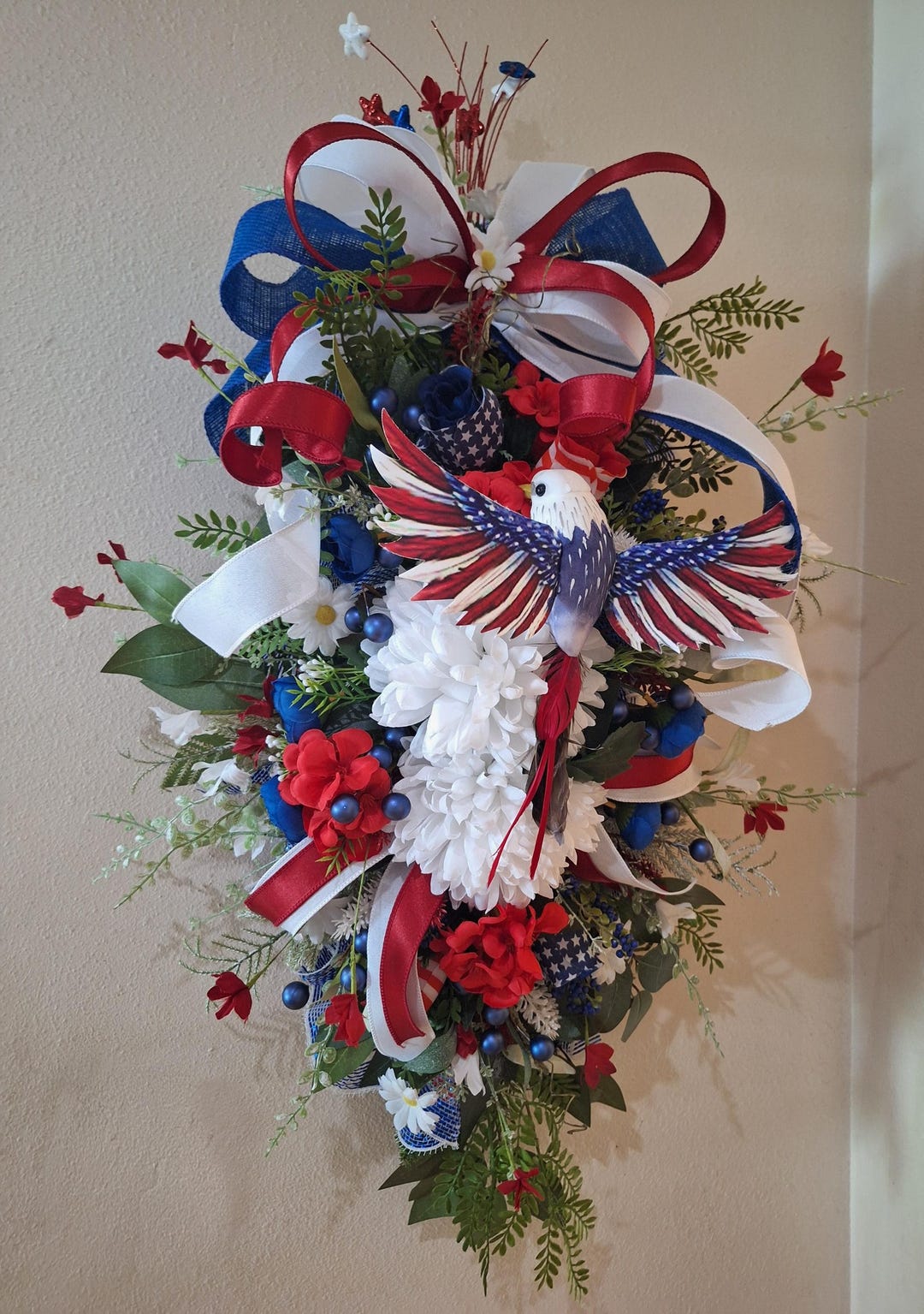 Patriotic Door Swag, Red White Blue Wreath, 4th of July Decor, Front ...