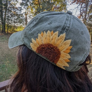 Sunflower BB Cap. Hand Embroidered. Hat. Handmade Hat. Bridal Hat