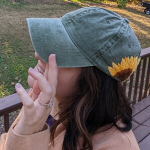 Sunflower BB Cap. Hand Embroidered. Hat. Handmade Hat. Bridal Hat