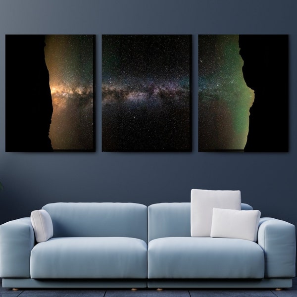 Galaxy of Stars Milky Way Triptych Print Set, Night Sky Print Gift, Astrophotography Printable Large Wall Art Download for Home and Office