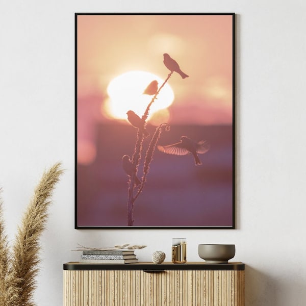 Birds at Dawn, Warm and Calming Sunrise Wall Art, Instant Digital Photography Download for Home and Office Decor