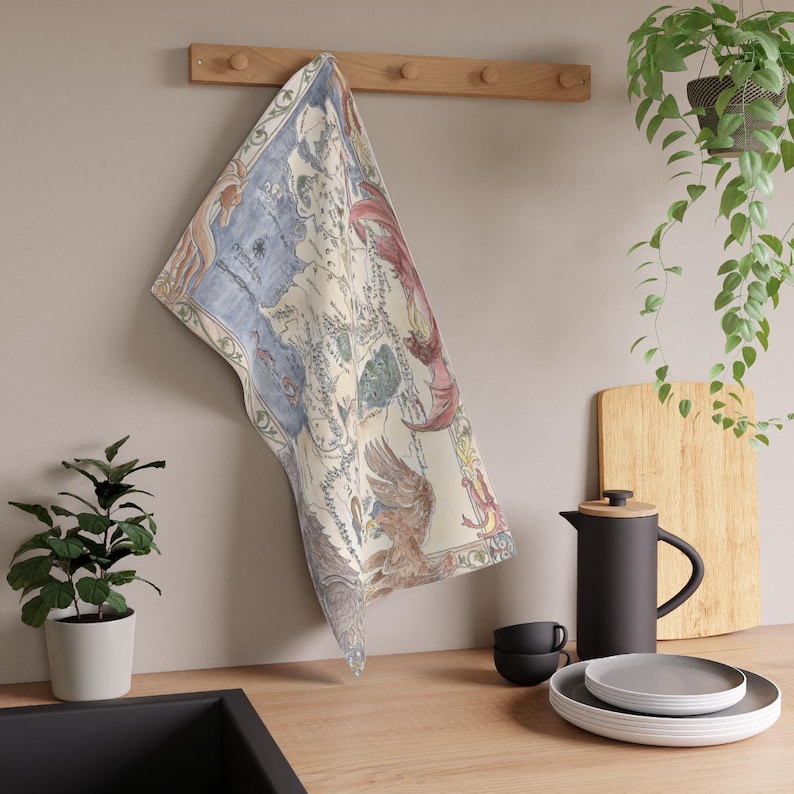 Map of Middle Earth Gicleé hand drawn print | Lord of the Rings art Fantasy Map medieval wall tapestry, Hobbitcore Gaming Mat (cotton twill) image 4