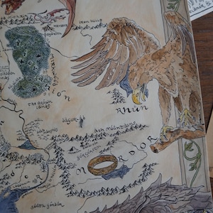 Map of Middle Earth Gicleé hand drawn print | Lord of the Rings art Fantasy Map medieval wall tapestry, Hobbitcore Gaming Mat (cotton twill) image 7