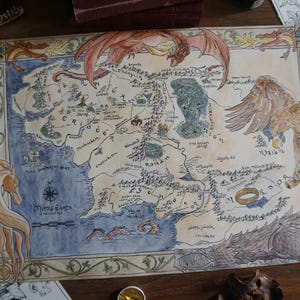 Torchon carte de la Terre du Milieu | Torchon en sergé de coton carte du monde fantastique de Shire | Tapisserie du Seigneur des anneaux d'histoire naturelle de Tolkien