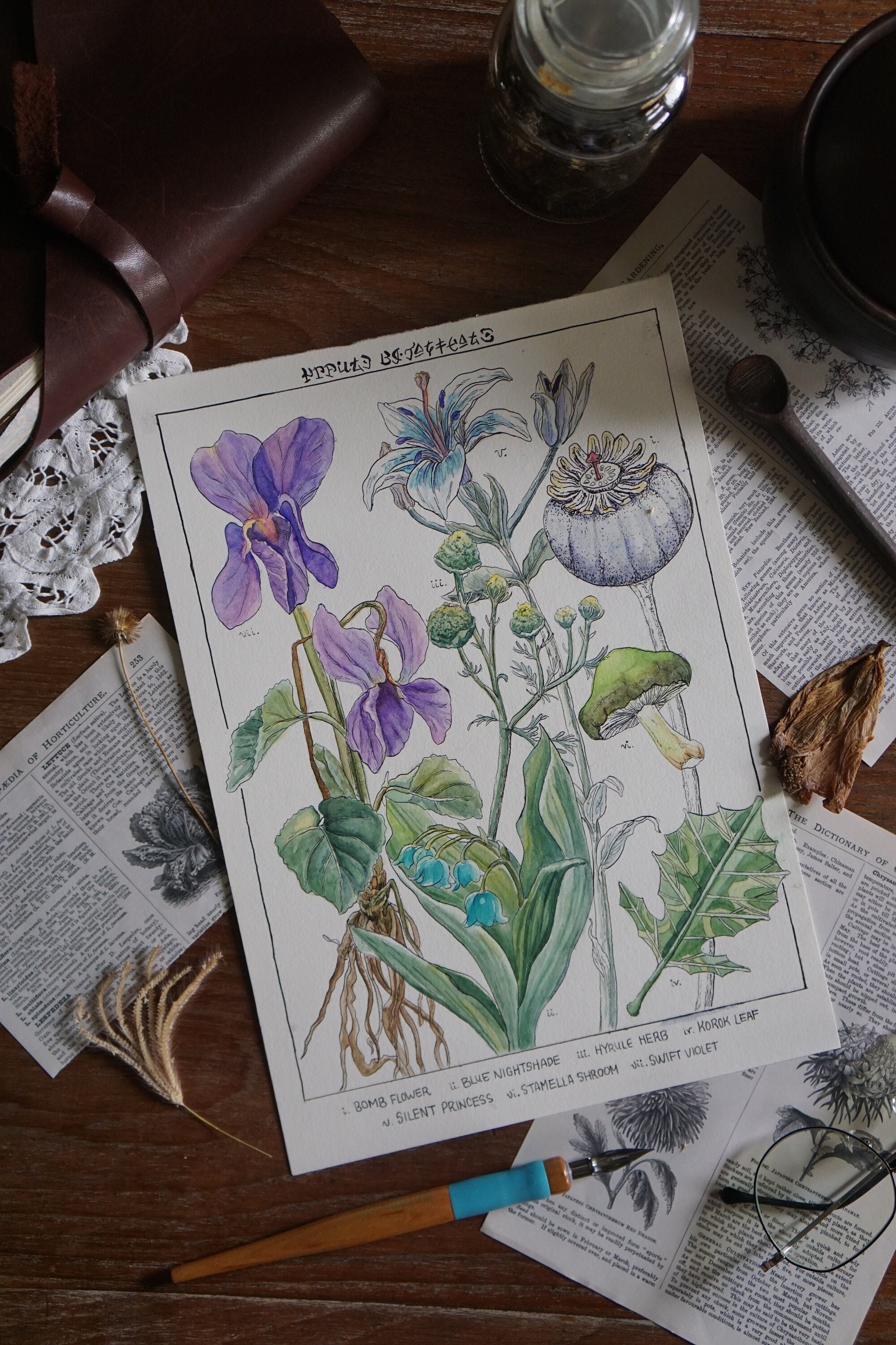 Hyrule Botanicals - Breath of the Wild fine art print, Zelda TOTK watercolor medicinal herbs video game poster & cottagecore floral wall art