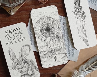 Sandworm printable bookmark set - Mythical Creatures of Dune - Frank Herbert Dune desert landscape handmade bookmark template, retro art