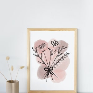 arte botánico impresión melocotón acuarela tinta flor descarga digital