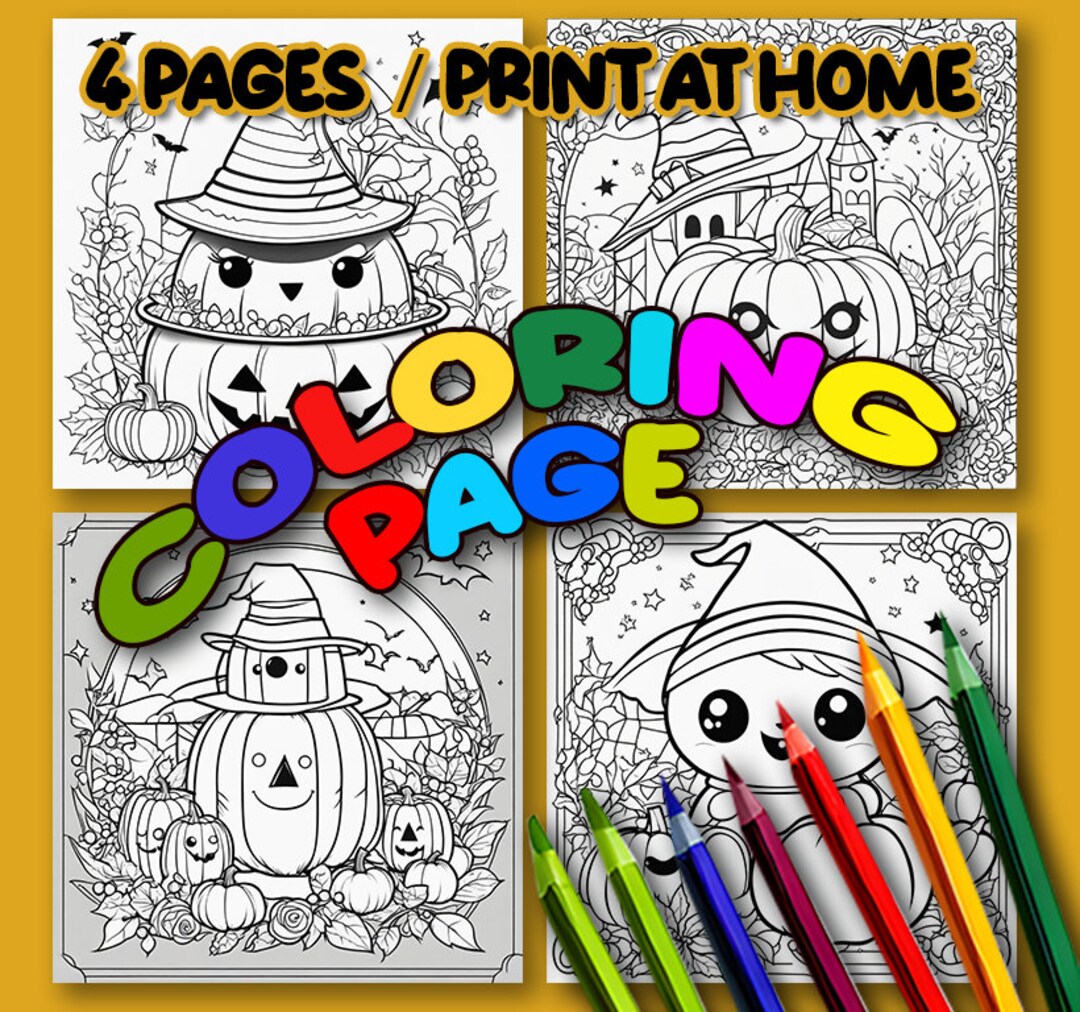 Kawaii Halloween Coloring Page Etsy