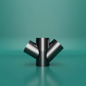 May include: A black metal three-way pipe fitting with three openings.